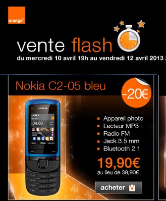 Vente flash moins de 20 euros Nokia C2-05 (sans engagement) livraison gratuite