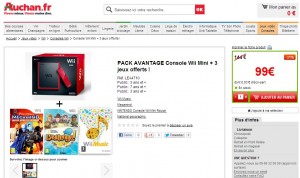 Wii mini et 3 jeux moins de 100 euros Auchan