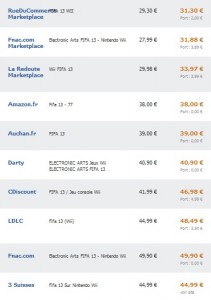 comparatif prix FIFA 2013 WII