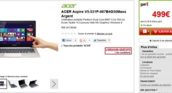 Promo 499 euros ordinateur portable écran tactile ACER Aspire V5-531P (15,6 pouces, Windows8, Dual Core B987 )