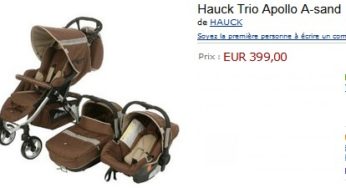 Poussette Combinée Hauck Trio Apollo à 299 euros – normalement vendue 100 euros plus chère