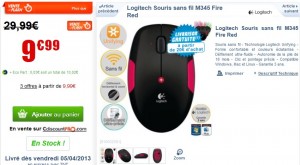 Vente flash ! 10 euros Souris sans fil M345 Fire Red Logitech 