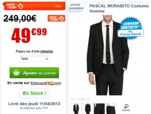 Vente flash 50 euros le Costume Homme 