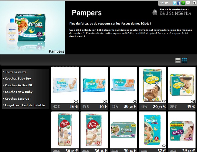 Vente privée Pampers (Private Outlet) – jusqu’à moins 60%