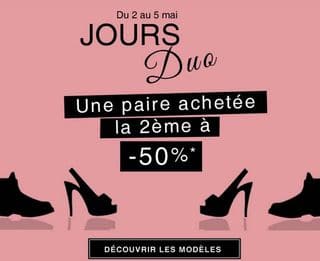 Jusqu’à ce soir 1 paire achetée = la deuxième à moitié prix – LA HALLE AUX CHAUSSURES