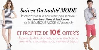 10 euros offerts Amazon (sélection Mode : vêtements, chaussures, Accessoires…)