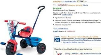 28 euros Tricycle Be Fun Spiderman Smoby (port inclus)