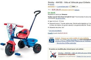 28 euros Tricycle Be Fun Spiderman Smoby (port inclus)