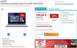 379 euros Ordinateur portable tactile Aspire ACER 