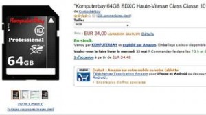 Carte SDXC 64GO Classe 10 a moins de 35 euros