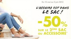 1 sac acheté = 50% sur le 2eme sac ou accessoire / Gémo