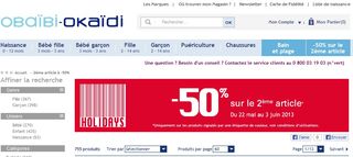 Moins 50% sur le 2éme article Okaidi-Obaibi