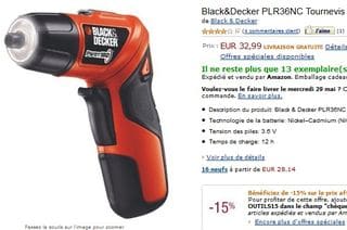 28 euros Tournevis Electrique sans Fil Black&Decker (port inclus/ 38 euros ailleurs)