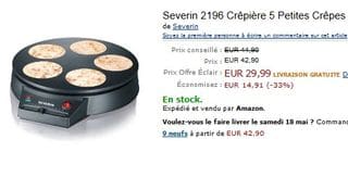 Crêpière Severin à moins de 30 euros (port inclus) au lieu de plus de 40 euros