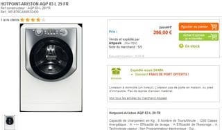 396 euros Lave-linge Hotpoint Ariston (A+++ / 8Kg / 1200 t/m) livraison gratuite