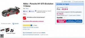 Porsche 911 radiocommandée Nikko 1/14ème à moins 50 euros (livraison gratuite)