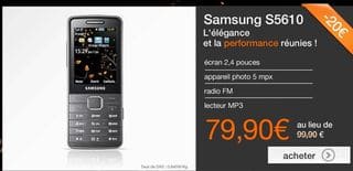 Moins de 80 euros téléphone Samsung S5610 (sans engagement /livraison gratuite) vente flash Orange