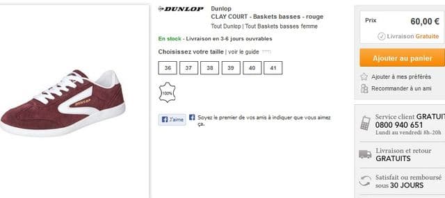 Moins de 30 euros Baskets Dunlop (port inclus) au lieu de 60 euros