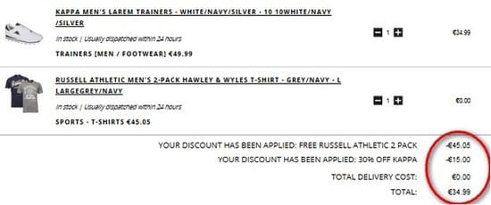 Baskets Kappa + 2 T-shirts Russell pour moins de 35 euros (livraison gratuite)