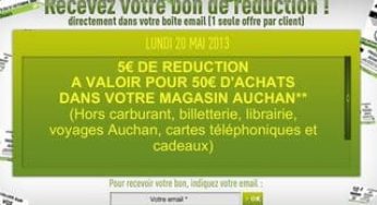 Auchan : bon de réduction 5€ lundi pentecôte – valable en magasin