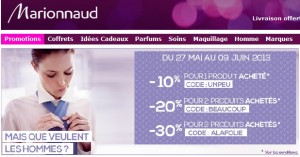 Marionnaud : 30% pour 3 articles achetés (20% pour 2, 10% pour 1)