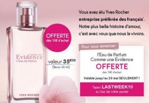 Eau de parfum Yves Rocher gratuite dès 10 euros d’achats (valeur 35€)