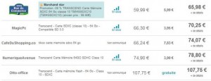 comparatif prix carte memoire SDXC