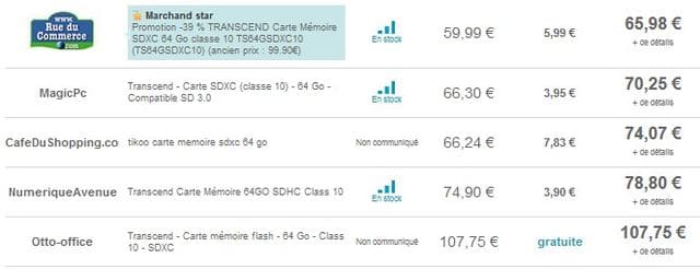 Moins de 50 euros la carte 64Go SDXC Class10 Transcend (port inclus – au lieu de plus de 65 euros)