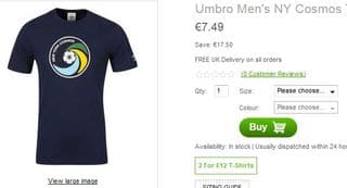 7,49 euros le T-shirt Umbro NY Cosmos (livraison gratuite)