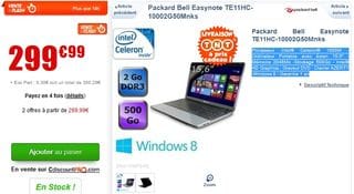 Moins de 300 euros l’ordinateur portable Packard Bell Easynote 15,6 » (Windows 8)
