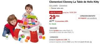 29 euros la table d’activité Clementoni Hello Kitty (au lieu de plus de 45 euros)