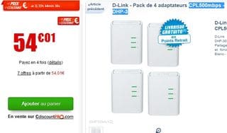 54 euros les 4 adaptateurs CPL 500 mbps D-Link (port inclus)