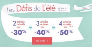 Defi Mode : moins 50% dès 4 articles achetés  (2 articles achetés = -30%, 3 articles = -40%)