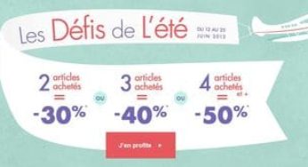 Defi Mode : moins 50% dès 4 articles achetés (2 articles achetés = -30%, 3 articles = -40%)