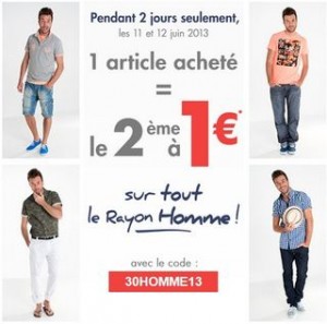 Offre Gémo Homme second article à 1 euros