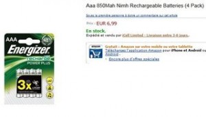 Moins de 7 euros les 4 Piles rechargeable AAA Energizer 850 Mah 