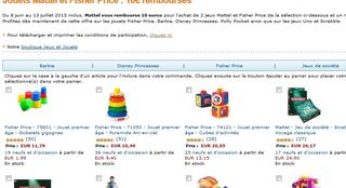 10 euros de remboursés dès 30 euros achat Ficher Price / Mattel