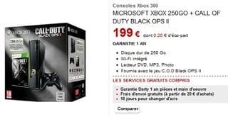 pack Xbox 360 250 Go + Call of Duty Black Ops 2 à moins de 200 euros 