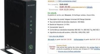 29,90 euros le Répéteur Wifi 4 ports réseau Netgear (port inclus / au lieu de plus de 42 euros)