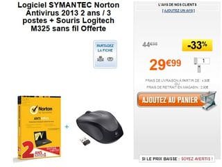 Pack Norton Antivirus 2013 2 ans-3 postes et Souris Logitech M325 sans fil gratuite