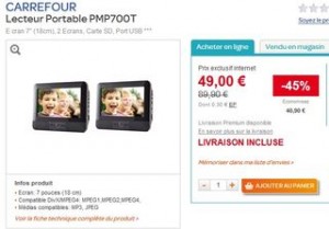 Promo  lecteur DVD portable 2 ecrans a moins de 50 euros