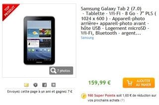 Samsung Galaxy Tab 2 7" 8go au plus bas prix 