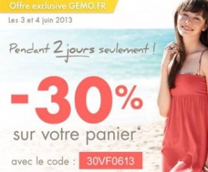 code promo GEMO 3 et 4 juin