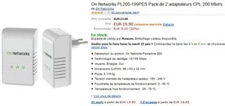 pack de 2 adaptateurs CPL On Networks 200Mbit/s pour moins de 20 euros 