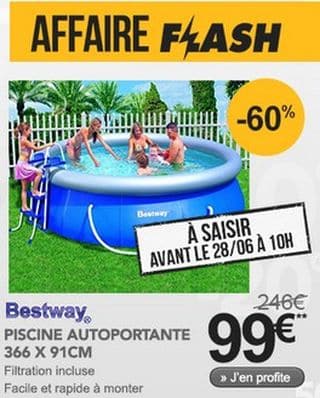 Soldes/Flash 99 euros Piscine autoportante Bestway 366x91cm (contre plus de 240 euros)