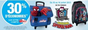 1 cartable Spiderman/Monster High acheté = 30% sur votre compte Waaoh