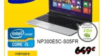 399 euros Ordinateur portable Samsung Intel Core i5 15,6″ (vente flash + ODR)