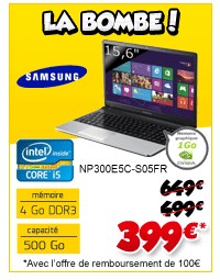 399 euros Ordinateur portable Samsung Intel Core i5 15,6″ (vente flash + ODR)