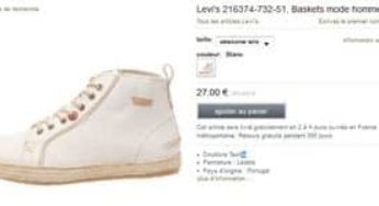 27€ Baskets homme Levi’s (au lieu de 90€ – pointure 41, 43, 44,45)