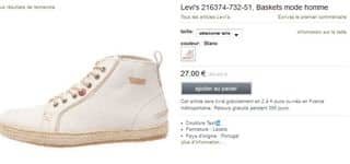 27€ Baskets homme Levi’s (au lieu de 90€ – pointure 41, 43, 44,45)